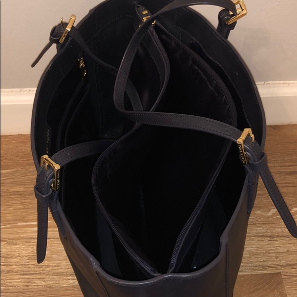 Dark Navy Blue, Tory Burch Tote Bag. - Picture 3 of 5